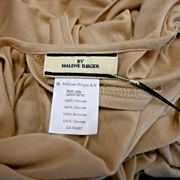 Malene Birger Midi Dress Size Small Tan Ruched Loose Sleeveless Back Cutout - Picture 7 of 7